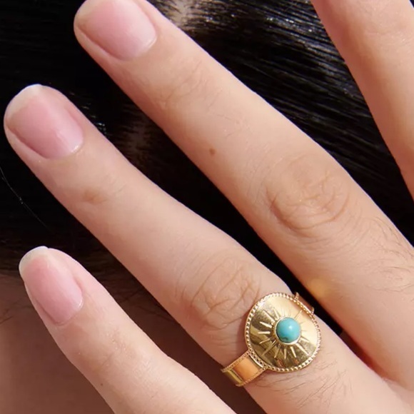 18K Gold Plated Natural Tianhe Stone Sun Ring - Picture 1 of 11